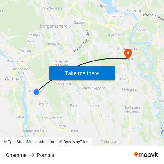 Ghemme to Pombia map