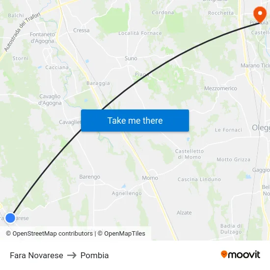 Fara Novarese to Pombia map