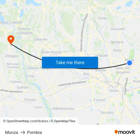 Monza to Pombia map