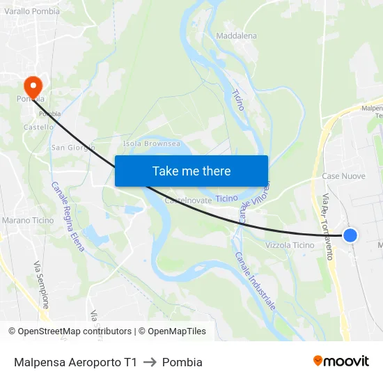 Malpensa Aeroporto T1 to Pombia map