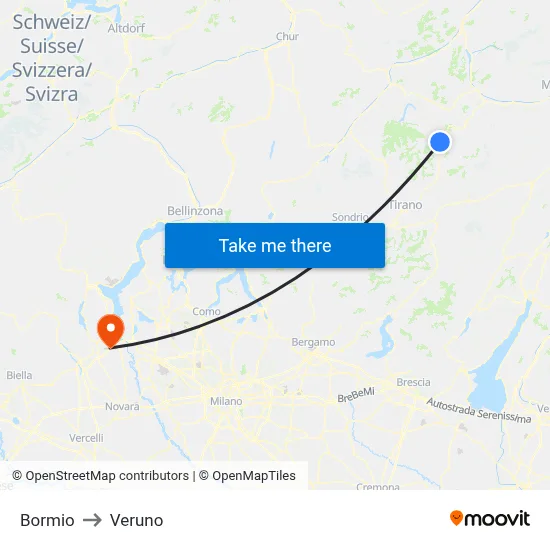 Bormio to Veruno map