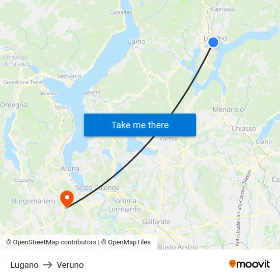 Lugano to Veruno map