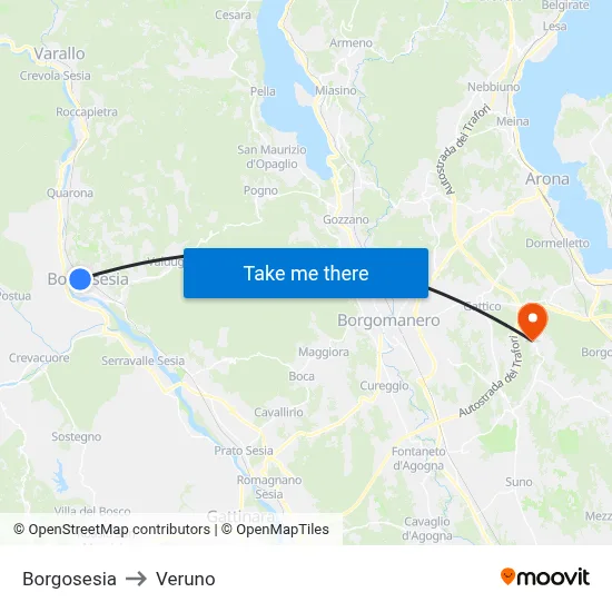 Borgosesia to Veruno map