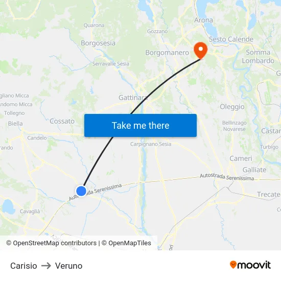 Carisio to Veruno map