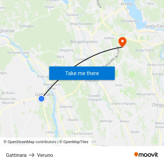 Gattinara to Veruno map