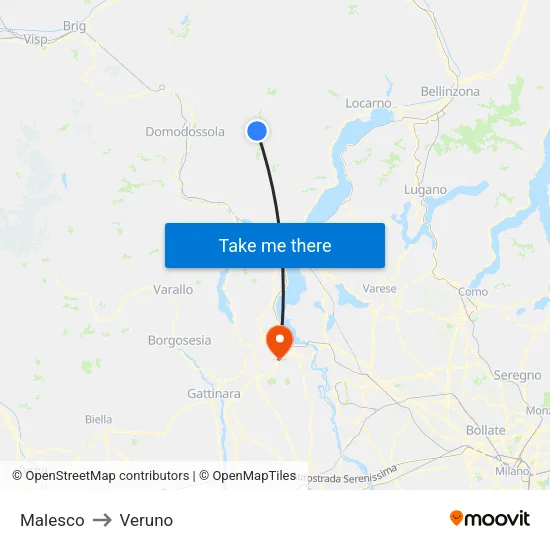 Malesco to Veruno map