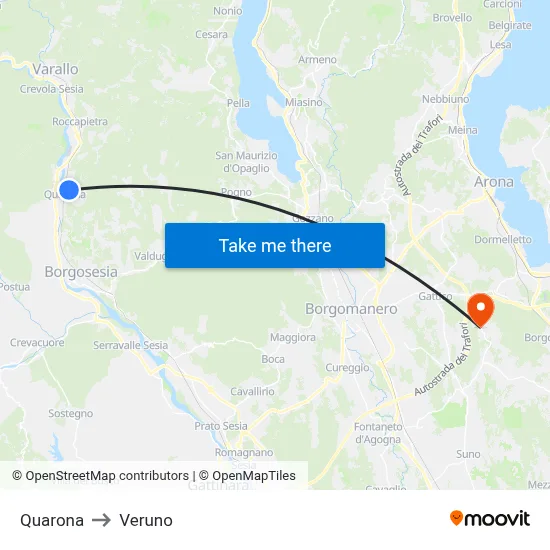 Quarona to Veruno map