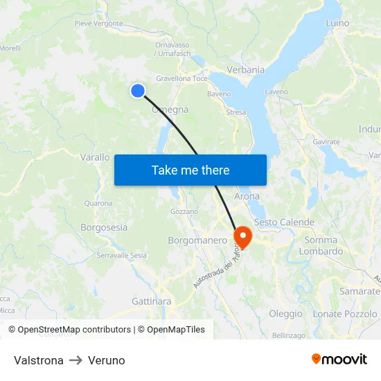 Valstrona to Veruno map