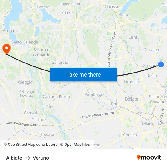 Albiate to Veruno map