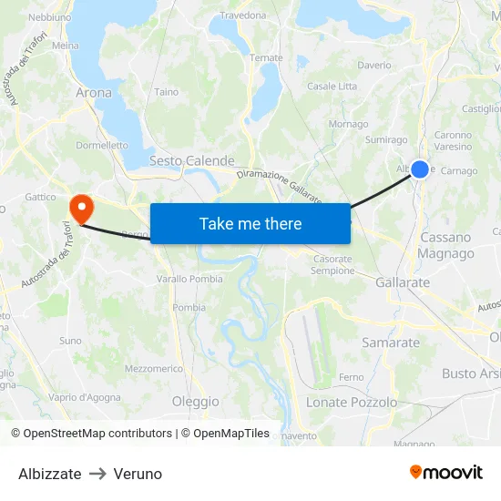 Albizzate to Veruno map