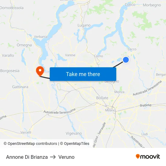 Annone di Brianza to Veruno map
