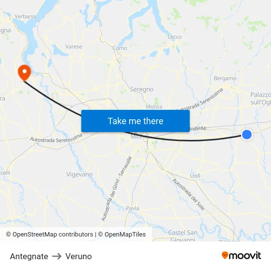 Antegnate to Veruno map