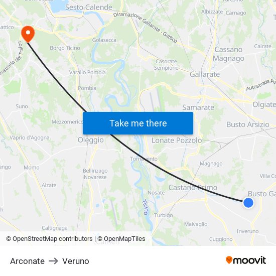 Arconate to Veruno map