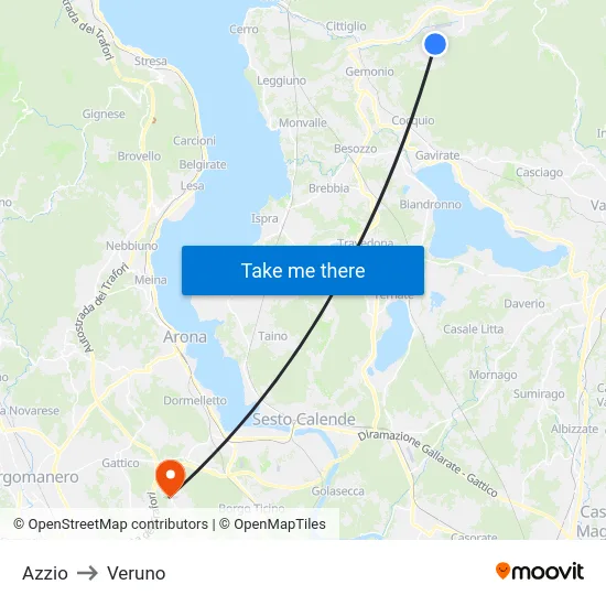 Azzio to Veruno map
