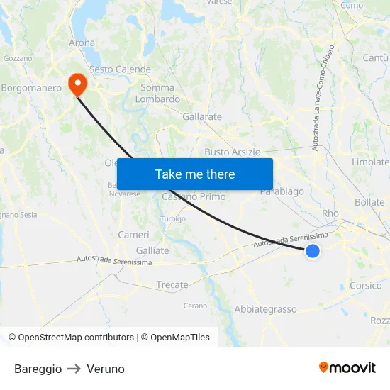 Bareggio to Veruno map