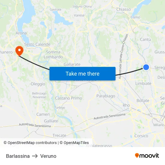 Barlassina to Veruno map
