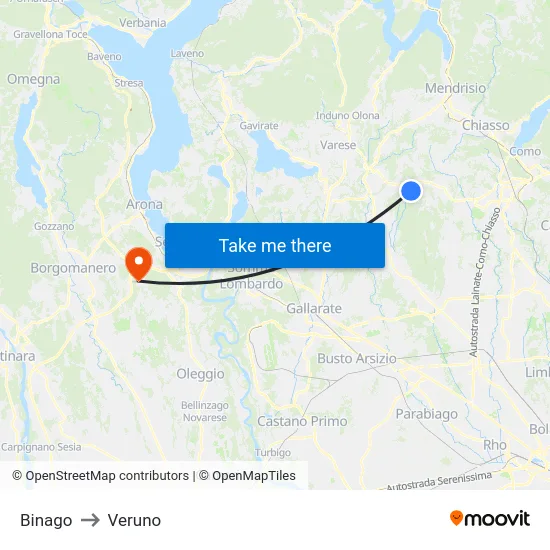 Binago to Veruno map