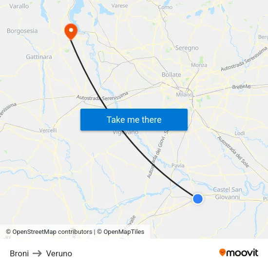 Broni to Veruno map