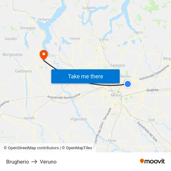 Brugherio to Veruno map