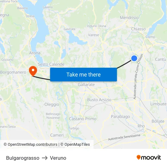 Bulgarograsso to Veruno map