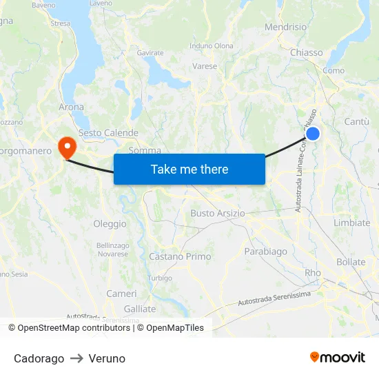 Cadorago to Veruno map