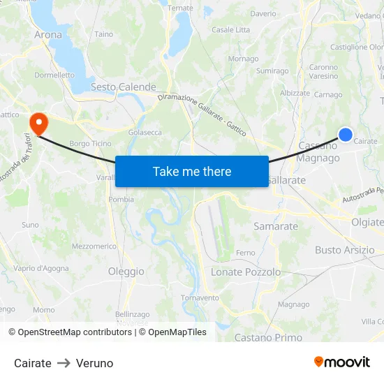 Cairate to Veruno map