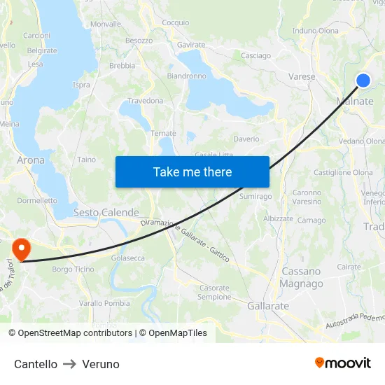 Cantello to Veruno map