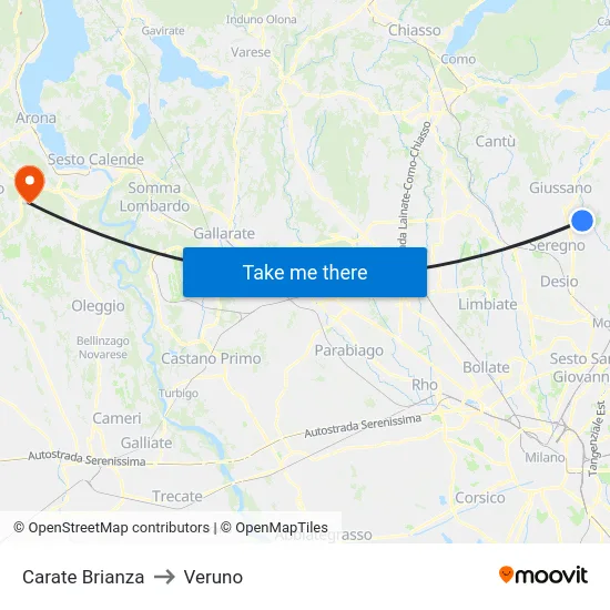 Carate Brianza to Veruno map