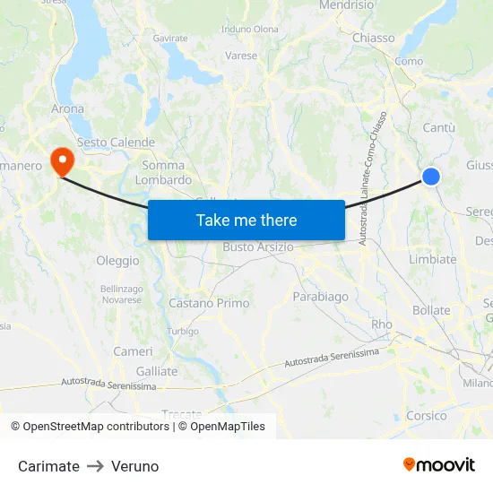 Carimate to Veruno map