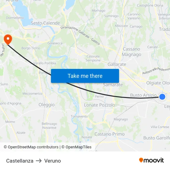 Castellanza to Veruno map