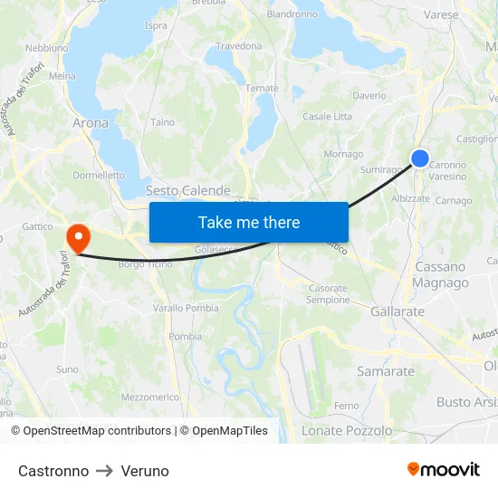 Castronno to Veruno map