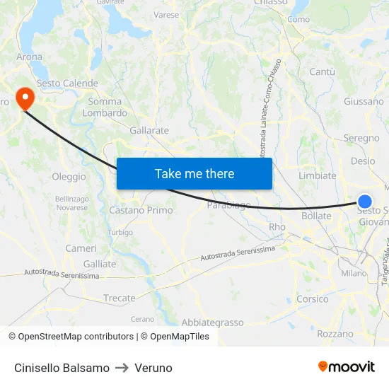 Cinisello Balsamo to Veruno map