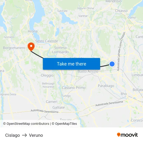 Cislago to Veruno map