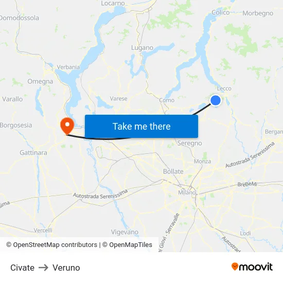 Civate to Veruno map