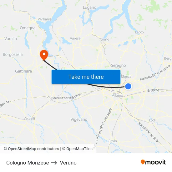Cologno Monzese to Veruno map