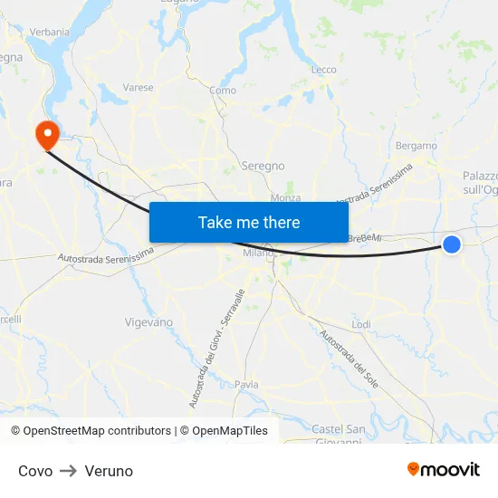 Covo to Veruno map