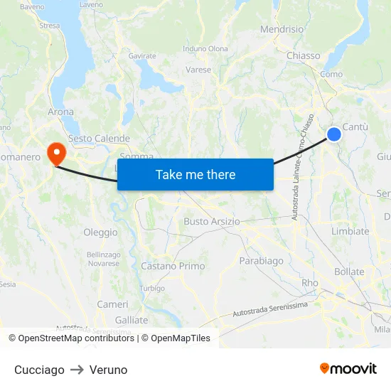 Cucciago to Veruno map