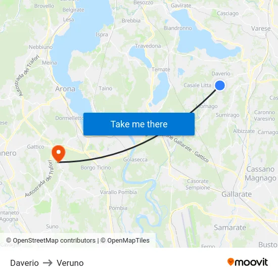 Daverio to Veruno map
