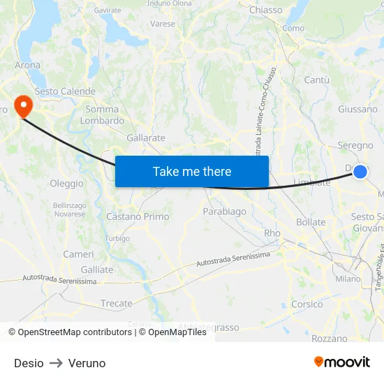 Desio to Veruno map