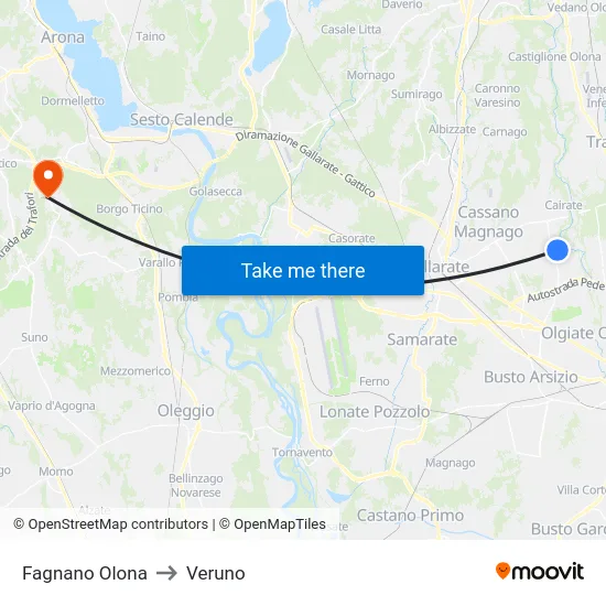 Fagnano Olona to Veruno map
