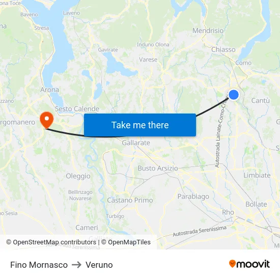Fino Mornasco to Veruno map