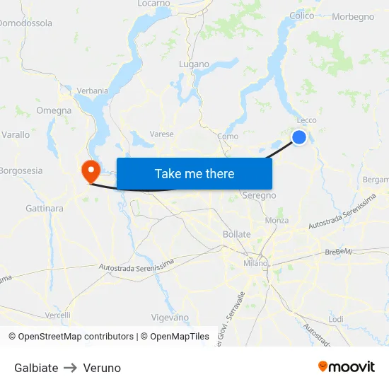 Galbiate to Veruno map