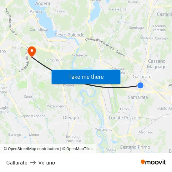 Gallarate to Veruno map