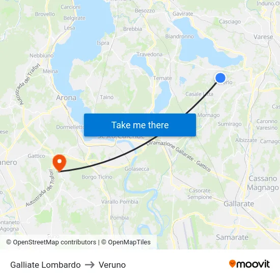 Galliate Lombardo to Veruno map