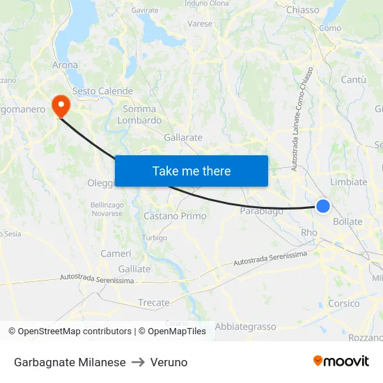 Garbagnate Milanese to Veruno map