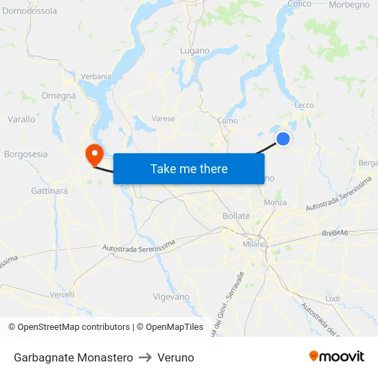 Garbagnate Monastero to Veruno map