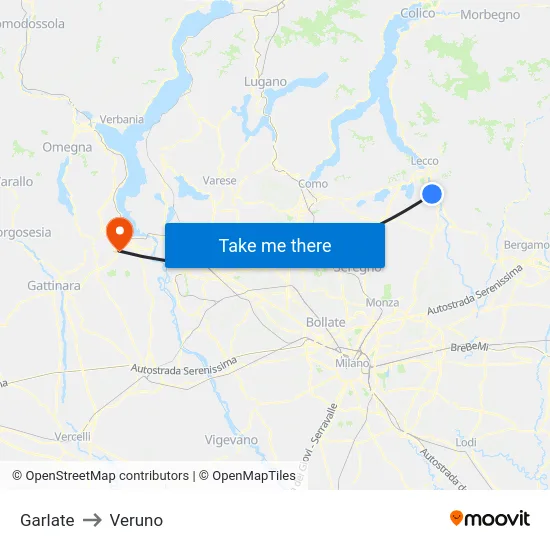 Garlate to Veruno map