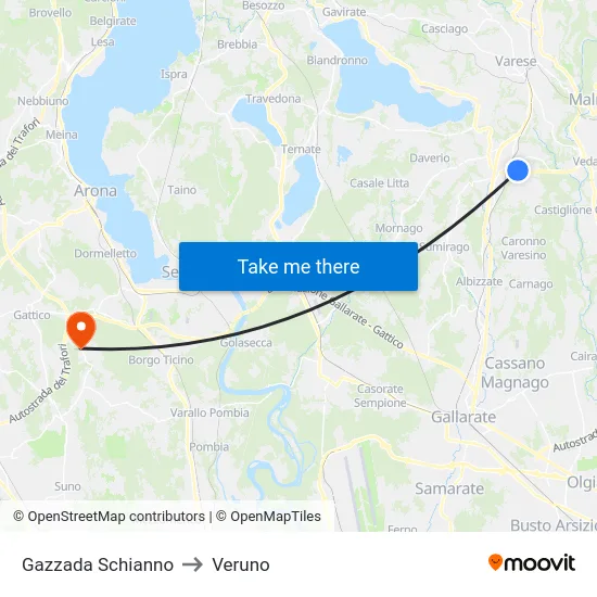 Gazzada Schianno to Veruno map