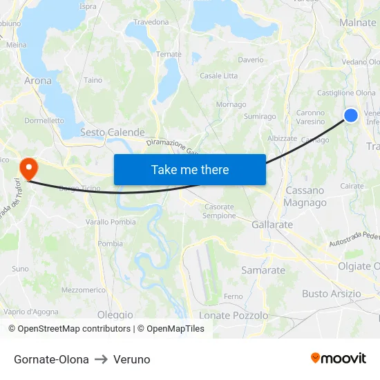Gornate-Olona to Veruno map