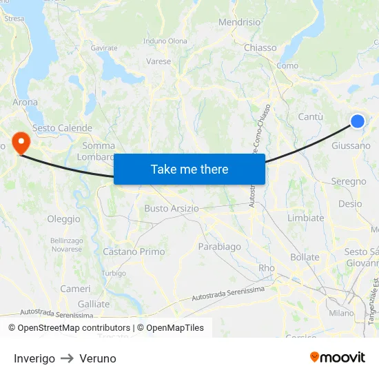 Inverigo to Veruno map